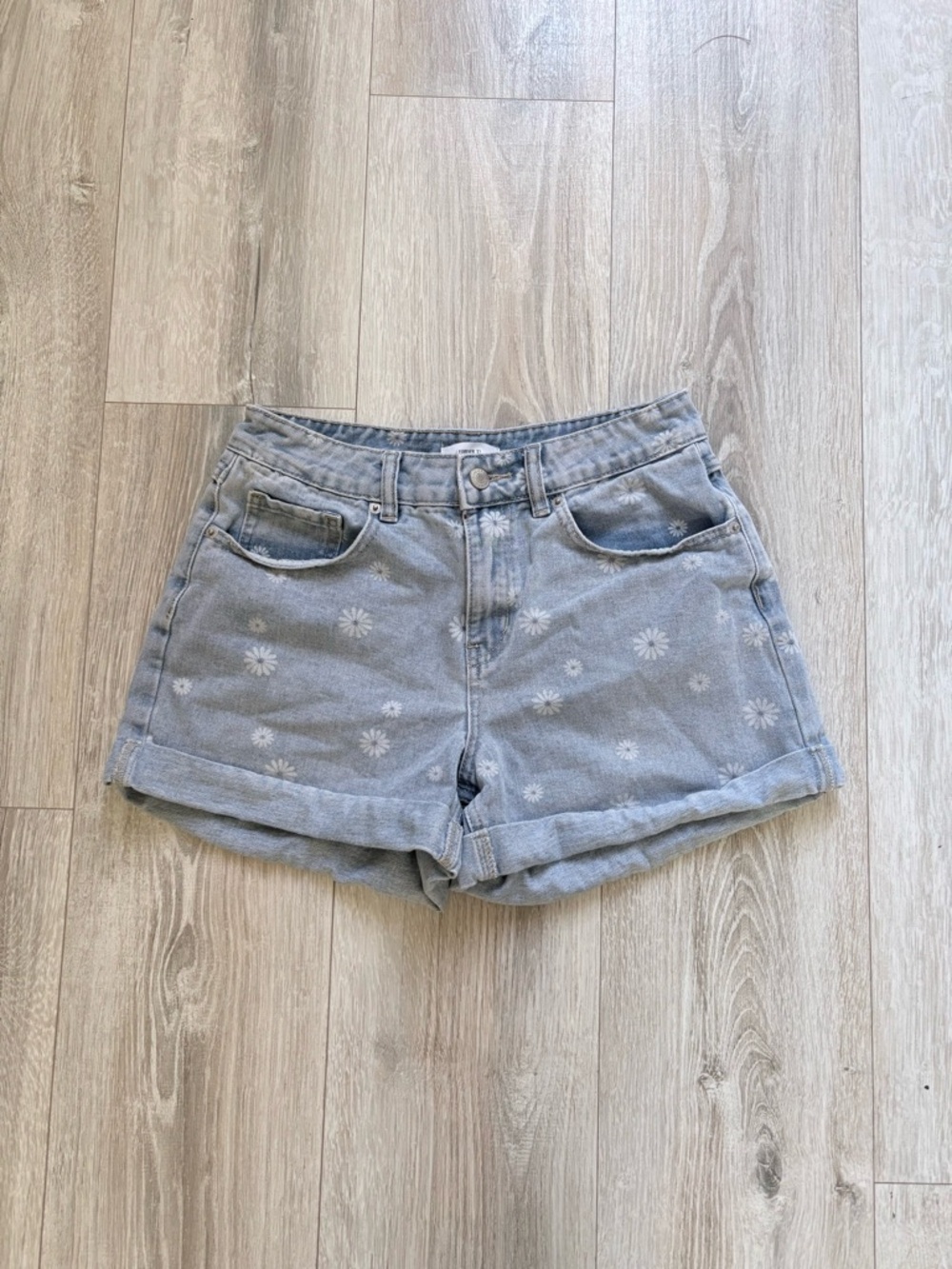 Forever 21 Daisy Print Denim Shorts
